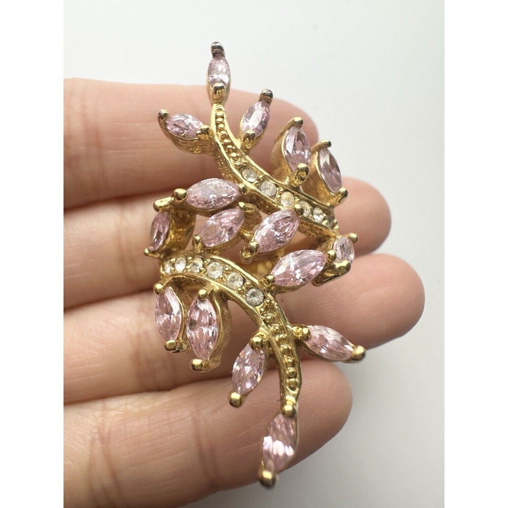 Vintage Seta Pink Clear Crystal Gold Plated Ring Signed Size 7